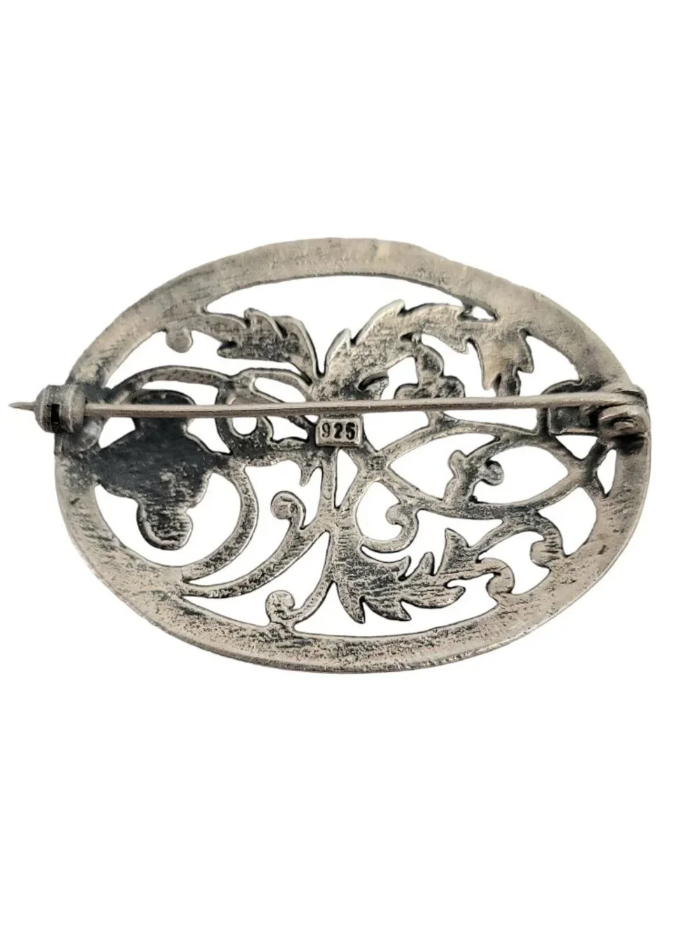 Sterling Silver Oval Cut Out Floral Brooch Pin, M31